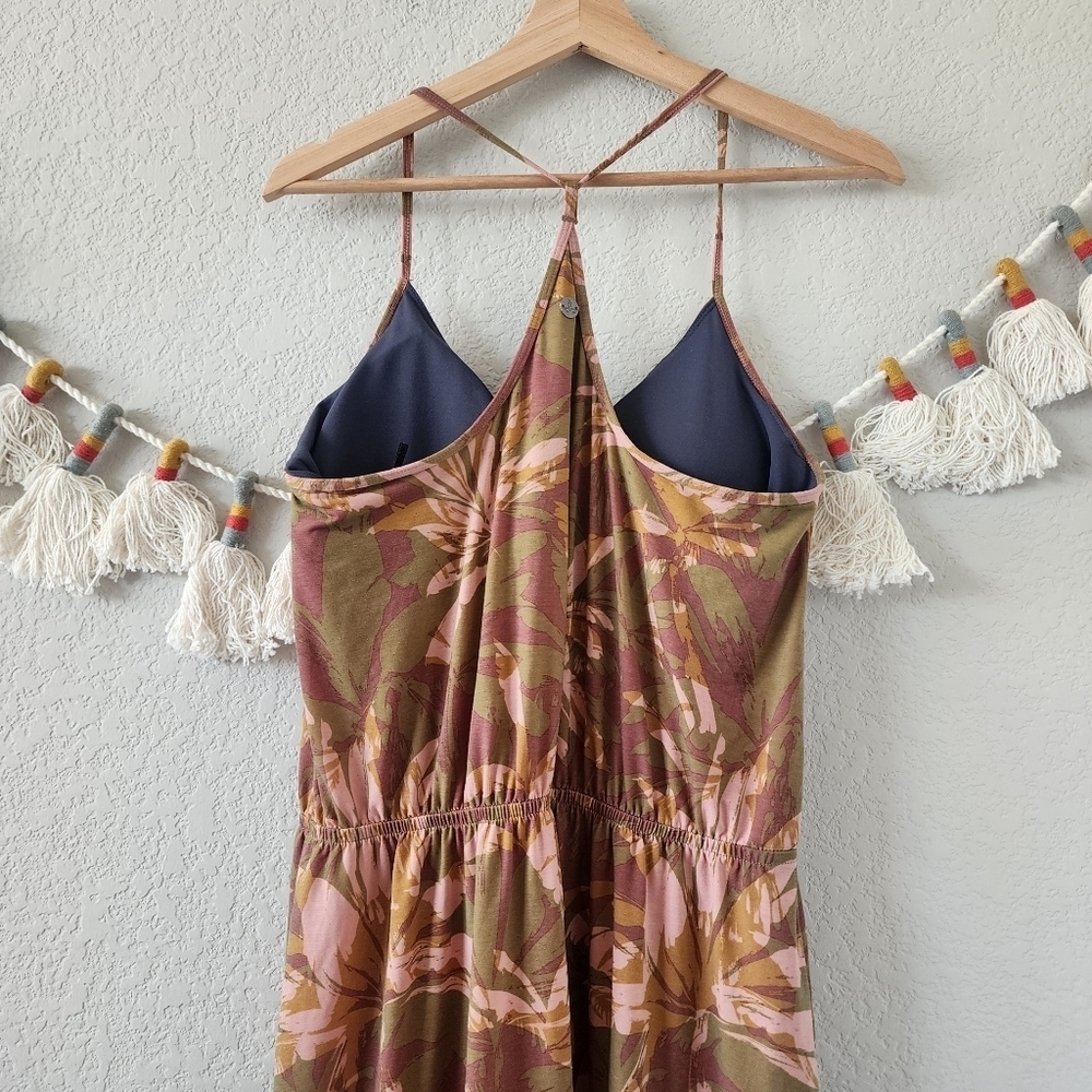 Prana Olive Brown Floral Midi Dress with Pink Accents - Picture 9 of 12